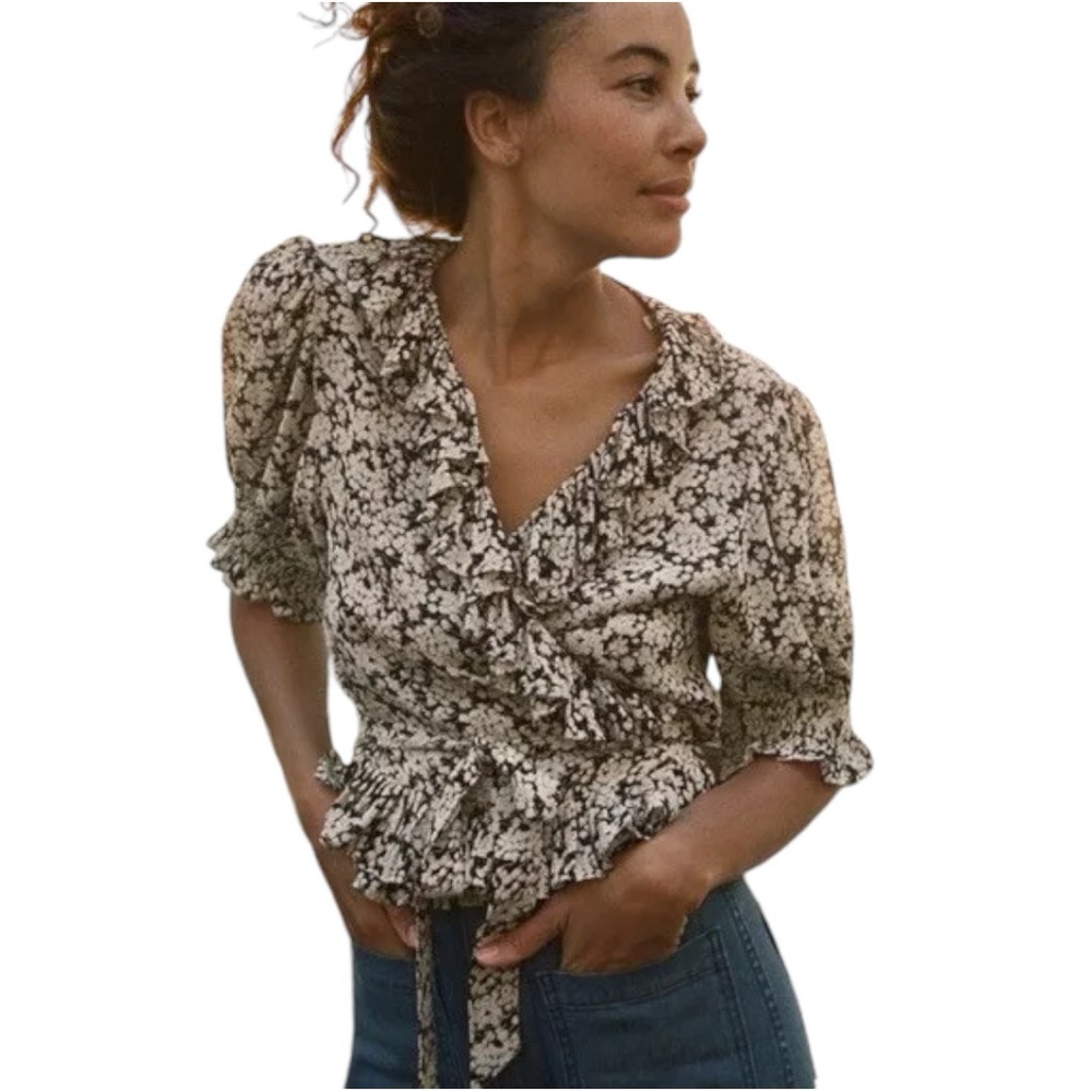 Doen Blouse Women's XS Queen Anne's Lace Floral Viola Wrap Top